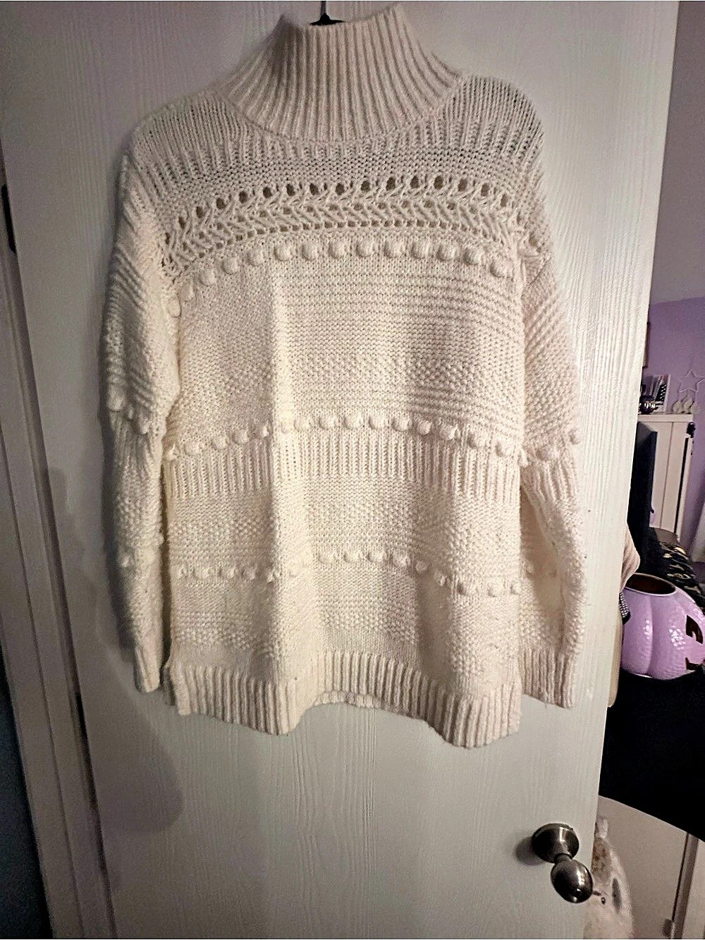 Cable Knit Turtleneck Sweater in White Like New